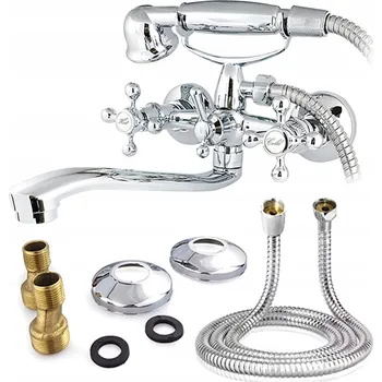 Vodovodní baterie Dvoukohoutková nástěnná vanová a sprchová baterie Maibang RETRO stříbrná