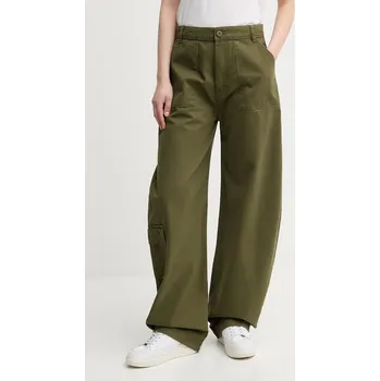 Bavlněné kalhoty Alpha Industries Field Pant zelená barva, široké, high waist, 148021 91X, vel. M