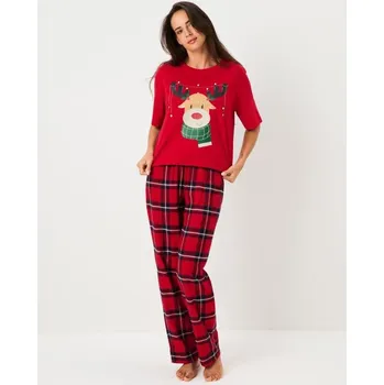 Dámské pyžamo Sinsay - Dvoudílné vánoční pyžamo s potiskem soba - červená - 156GF-33X - 156GF-33X-XL