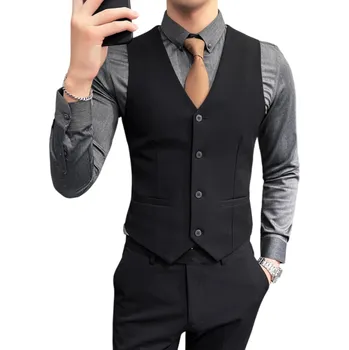 Pánská vesta Pánská elegantní vesta s kapsami Jednobarevná společenská vesta na knoflíky Různé barvy Formální styl Viskóza Polyester černá 3XL