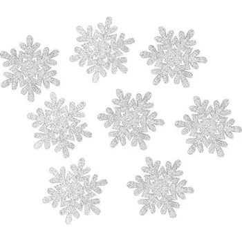 Vánoční dekorace Dřevěná vločka barevná stříbrná s glitry 5 cm - 1 ks