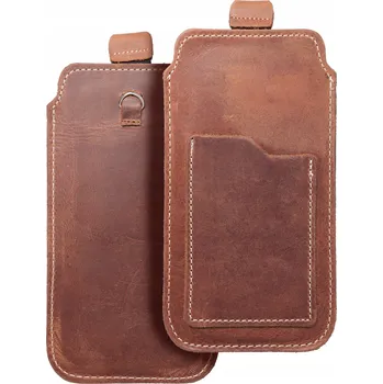 Pouzdro na mobilní telefon Univerzální kožené pouzdro / zasouvací pouzdro s vytahovacím mechanismem - ROYAL Crazy Horse / hnědá