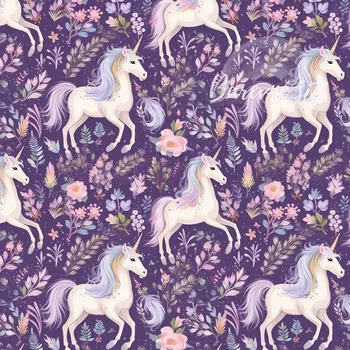 Úplet, Velcí jednorožci na fialové (E) (Top kvalitní úplet Bella digitisk)