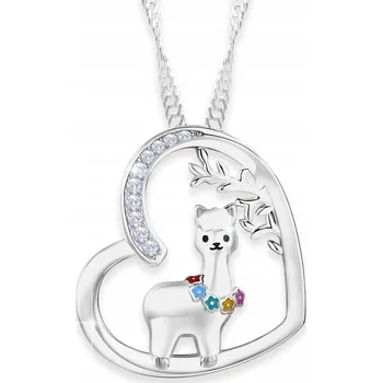 Náhrdelník Krásný Stříbrný Náhrdelník Lamy Alpaky Srdce Zirkony BFF Zvířata Srdíčko
