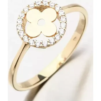 Šperk Dámský prsten žluté zlato 585 zirkon ve tvaru čtyřlístku 11R-359 velikost 58