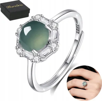Prsten Prstýnek Stříbrný 925 s Jadeitem Stříbrné Prsteny Nastavitelný Stříbro
