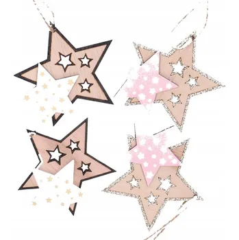 Vánoční ozdoba Sada dřevěných ozdob hvězdičky 4 ks