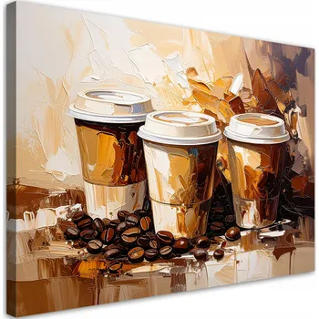 Obraz Obraz do kuchyně nebo baru, Šálky s kávou imitace olejové malby v béžové barvě 60x40