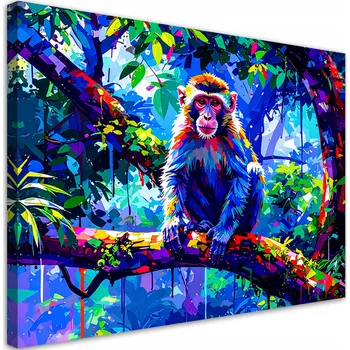 Obraz Mládežnický obraz do obýváku, Barevná opice na větvi 60x40