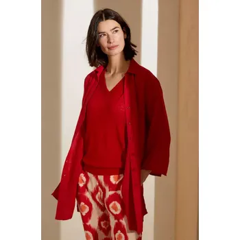 Dámská halenka Košile Kyra Liza červená prodloužená ze lnu Velikost: 38