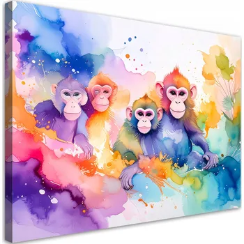 Obraz Obraz do dětského pokoje, Barevné opice v džungli Akvarel 90x60