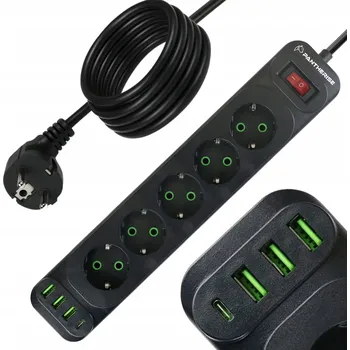 Napájecí kabel Zásuvková lišta Pantherise s 5 zásuvkami