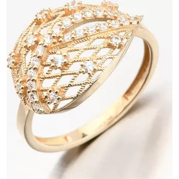 Šperk Dámský prsten žluté zlato 585 zirkon filigránový lístek 11R-366 velikost 58