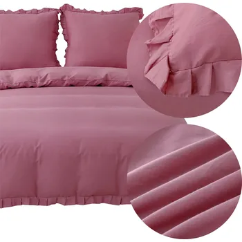 Povlečení POVLEČENÍ BAVLNA 160x200 3dílné jednobarevné s volánkem povlaky na polštáře 70x80 LYNDA