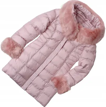Dívčí bunda Zimní bunda s kožešinou, střih kabátek, světle růžová, velmi teplá, velikost 164