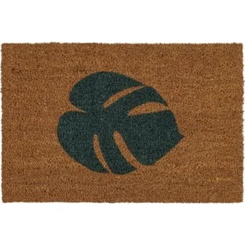 Rohožka Vnější kokosová rohožka ke dveřím na boty, gumová spodní strana, 40x60 cm, motiv listu