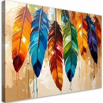 Obraz Moderní obraz do obýváku, Barevná Pírka efekt béžové barvy 60x40