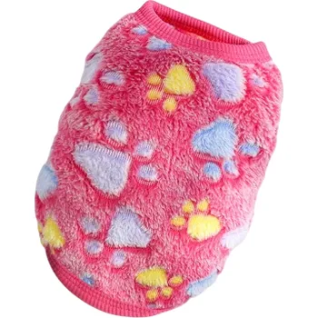 Obleček pro psa Zimní obleček pro psa velikost M 2–3.5 kg 40 cm hrudník 30 cm záda Růžový teplý overal s modrými a žlutými tlapkami Pohodlné zimní oblečení pro psy