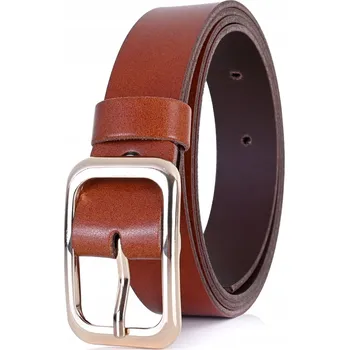 Opasek KOŽENÝ Dámský Pásek 3 cm ZLATÁ PŘEZKA Hnědý #2