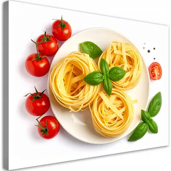 Obraz Obraz do kuchyně, jídelny, restaurace, Těstoviny, bylinky, rajčata 90x60