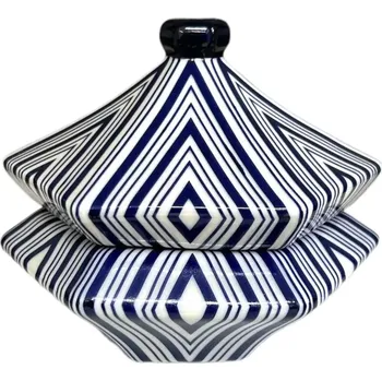Dóza na potraviny Kubistická šestiboká dóza s víkem s modrým dekorem