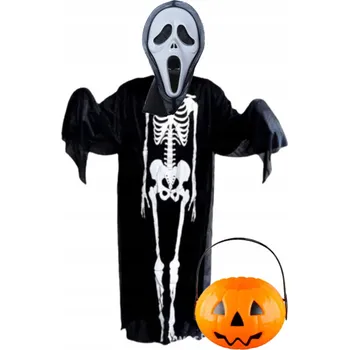 Karnevalový kostým Halloweenský Kostým pro děti Křičící kostlivec KOSTÝM , maska, kyblík 3-5l