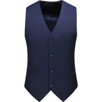 Pánské oblečení Pánská elegantní vesta na knoflíky s kapsami a kapsičkou na prsou Jednobarevná společenská vesta Různé barvy Formální styl Polyester tmavě modrá L