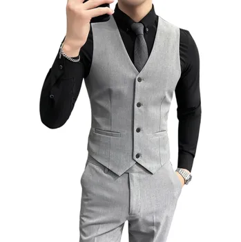 Pánská bunda Pánská elegantní vesta s kapsami Jednobarevná společenská vesta na knoflíky Různé barvy Formální styl Viskóza Polyester světle šedá L