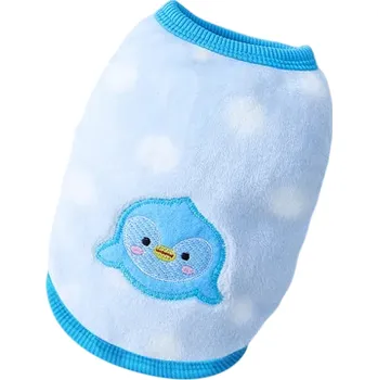 Obleček pro psa Zimní obleček pro psa velikost M 2–3.5 kg 40 cm hrudník 30 cm záda Světle modrý overal s bílými puntíky a obrázkem tučňáka pro psy