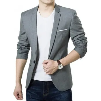 Pánské sako Pánské sako z polyesteru Elegantní jednobarevné sako pro muže s kapsami a kapsičkou na prsou Stylové formální sako s knoflíkem v různých barvách šedá XL