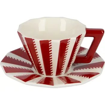 Porcelánový šálek s podšálkem červená