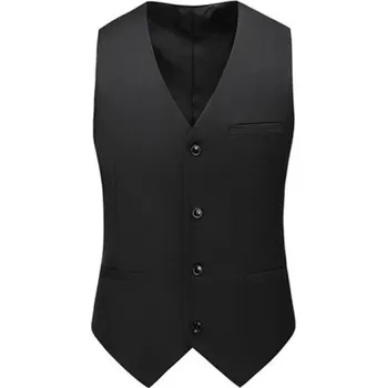 Pánská vesta Pánská elegantní vesta na knoflíky s kapsami a kapsičkou na prsou Jednobarevná společenská vesta Různé barvy Formální styl Polyester černá M