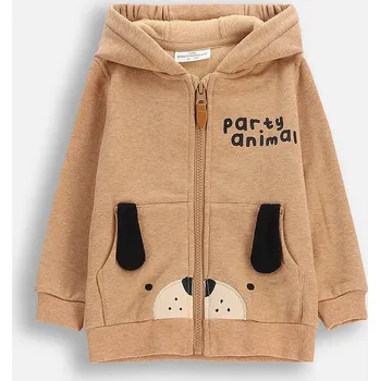 Kojenecké oblečení Kojenecká mikina Coccodrillo hnědá barva, s kapucí, s aplikací, BUDDIES BOY NEWBORN ZC5132601BBN 20A, vel. 68