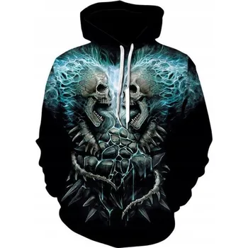 Pánská mikina TEMNÁ GOTICKÁ MIKINA S KAPUCÍ S 3D POTISKEM LEBEK, VELIKOST 5XL