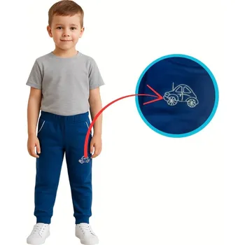 Betty Mode (ušito v ČR) České chlapecké tepláky bavlněné AUTÍČKO (petrolejové tmavé)