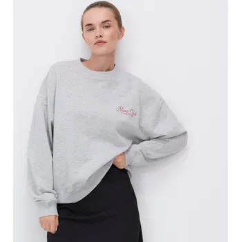 Dámská mikina Reserved - Mikina s kapucí a vyšívaným nápisem - světle šedá - VP679-09M - VP679-09M-XS