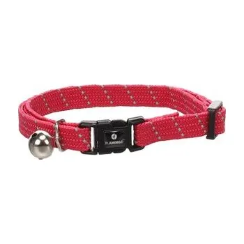 obojek pro kočku Flamingo obojek reflexní pro kočky Elza 10 mm x 20-32 cm s rolničkou,nylon,červený