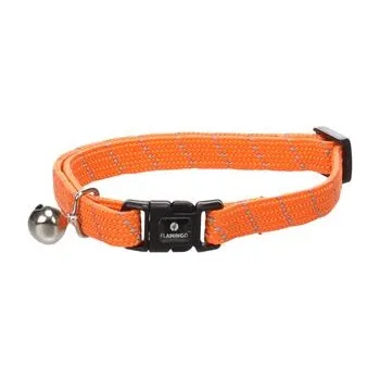 obojek pro kočku Flamingo obojek reflexní pro kočky Elza 10 mm x 20-32 cm s rolničkou,nylon,oranžový