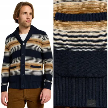 Pánský svetr Lee svetr FRONTIER CARDIGAN šedý s výstřihem do V, velikost M