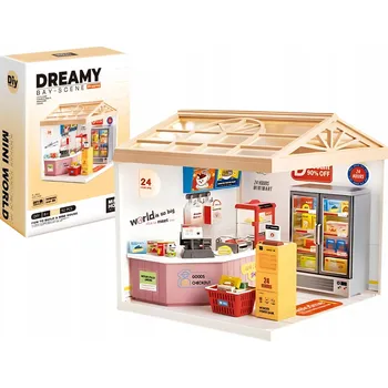 ostatní stavebnice Miniaturní domeček pro panenky DIY - OBCHOD, model, LED, 92 dílků.