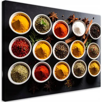 Obraz Obraz do kuchyně jídelny, misky s kořením a bylinkami 60x40