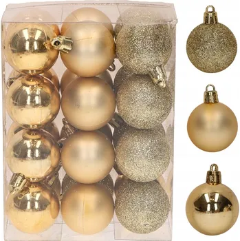 Vánoční dekorace Vánoční Koule plastová zlatá 4 cm, 24 kusů v balení