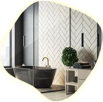 Zrcadlo Organické Zrcadlo LED Nepravidelné Podsvícené Nástěnné Do Koupelny Obývacího Pokoje