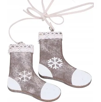 Vánoční ozdoba Šedá dřevěná ponožky závěs 7,5 cm Ozdoba na vánoční stromeček