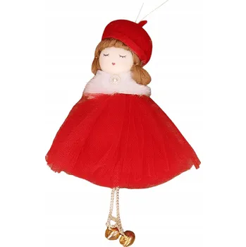Vánoční dekorace Vánoční panenka se zvonečkem v červených šatech 18 cm