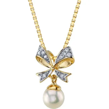 Přívěsek Perlový přívěsek se zlatou mašlí a lab-grown diamanty Mischa