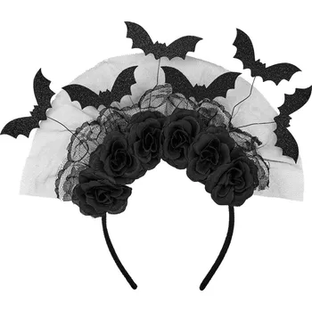 Karnevalový doplněk Halloween čelenka s růžemi a netopýry
