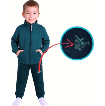 Betty Mode (ušito v ČR) Chlapecké tepláky bavlněné petrolejové tmavé s vrtulníkem