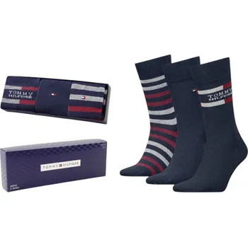 Pánské ponožky Tommy Hilfiger TH MEN SOCK 3P GIFTBOX TOMMY STRI NAVY 701235376 001 39-42 Velikost: 39-42