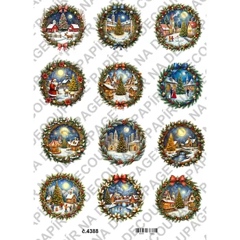 Umělecký papír Rýžový a soft papír na decoupage - Vánoční kolečka - KB4388 Materiál: Soft, Rozměr: A4